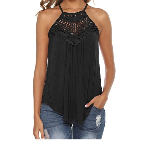 Bluetime Women's Summer Halter Spaghetti Strap Lace Flowy Tank Tops striped - Picture 1 of 5